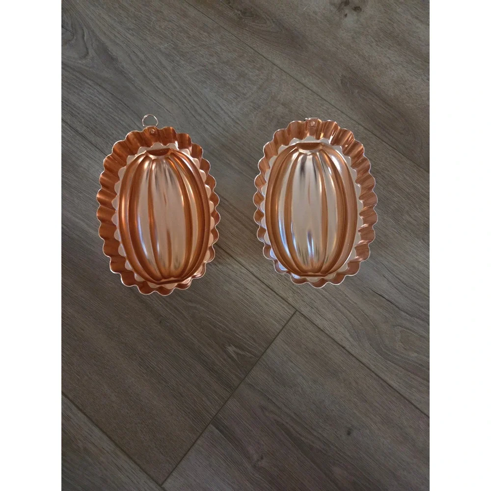 Vintage Copper Oval Fluted Jelly Molds Set of 2 Scalloped Wall Decor Baking Tins
